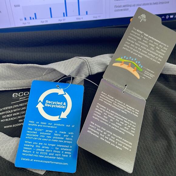 ecos Performance Wear Short Sleeve V-Neck  T-Shirt Black Gray  Size S M NWT - Picture 5 of 11